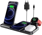 Kabelloses Ladegerät,15W Fast Wireless Charger,4 in 1 Induktive Ladegerät Kompatibel mit iPhone 12/11/XS MAX/XR/X/8/Apple Watch 5/4/3/2/1/Airpods Pro/2/Samsung Galaxy S20/S10[Mit 18W QC 3.0 Adapter]