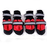 TTCI-RR Hundeschuhe Wasserdicht Warm Big Dog Schuhe Winter Großer Fressnapf Im Freien Lang Dog Boots Hund Griffige Oxford Tuch-Schuhe 4pcs / Set Pfotenschutz (Color : Red, Size : XL)