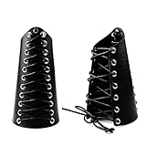 Eigso 1 Paar schwarze Armschienen für Männer mit Wachsseil Mittelalterlicher PU-Handschuh Armbandmanschette Vintage Punk Sty