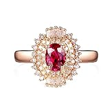 Cenliva Rotgold Ring Damen, Verlobungsringe Paar18ct 750 Rotgold Ring 0.6ct Oval Blume Rubin Diamant Größe 61 (19.4)
