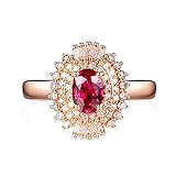 Cenliva Rotgold Ring Damen, Verlobungsringe Paar18ct 750 Rotgold Ring 0.6ct Oval Blume Rubin Diamant Größe 61 (19.4)