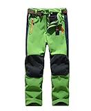 [Kinder Softshellhose mit Fleecefütterung] Hose Wasserabweisend Winddicht Atmungsaktiv Warm Funktionshose Skihose Regenhose Jungen Mädchen Sporthose Wanderhose Grün S