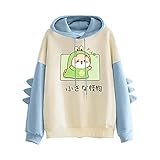 Pianshanzi Damen Kawaii Hoodie Kapuzenpullover Herbst Winter Warm Süßer Dinosaurier Pulli Outwear Langarm Sweatshirt Mädchen Pullover Bluse Top