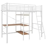Bedframe, bettgestell mit Lattenrost mit Kopfteil Design Jugendbett, Gästebett Schlafzimmer Bett, Kinderzimmer Gästezimmer, Etagenbett mit Tischrahmen Weiß M