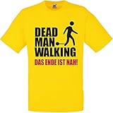 Herren T-Shirt für den Junggesellenabschied mit Motiv Dead Man Walking das Ende ist nah! (Männer/Bräutigam) in gelb, Größe L