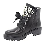 Kurze Stiefel Gefüttert mit Blockabsatz Strass Nieten Gothic Stiefeletten Schnürstiefeletten Damen Stiefeletten Dicker Flacher Absatz Mit Perlen Stiefel Modische Leder Damenstiefel Ankle B