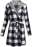 Lucky Brand Women's Bathrobe - Fleece Shawl Collar Belted Robe with Hood, Size Large, Navy/W