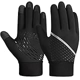 Kinder Handschuhe Warme Winterhandschuhe - Kids Outdoor Sport Thermo Fleece Fahrradhandschuhe Laufhandschuhe mit Anti-Rutsch Winddicht Touchscreen für Klein Jungen Mädchen Schwarz 4-12 J