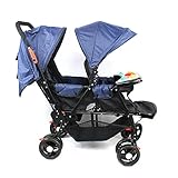 Klappbar Geschwisterkinderwagen（ inkl. Musik）Zwillingswagen Kinderwagen Buggy Zwillingsbuggy aus Stahl und Oxfordgewebe für Babys ab 6 Monate bis zu 66 Pfund Blau 103 x 60 x 92