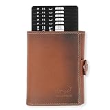 NEU: SOLO PELLE® Slim Wallet mit Münzfach [12 Karten] Slimwallet Riva [RFID-Schutz] Kartenetui mit Münzfach [Leder] Smart Wallet für Männer und Damen (Cognac Braun)