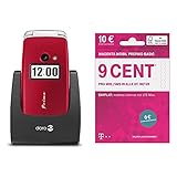 Primo 413 by Doro Großtastenhandy mit Tischladestation rot & Telekom MagentaMobil Prepaid Basic SIM-Karte ohne Vertragsbindung I 9 Ct pro Min und SMS in alle dt. Netze, EU-Roaming