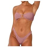 Damen Einfarbig Laciness Bikini Set Split Badeanzug Mit Neckholder Wickel-BH Bikini Oberteil Und Sexy Laciness Bikinihose Zweiteilige Geteilter Strandkleidung