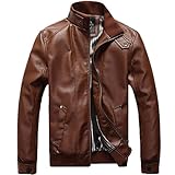 KJHD Men's Jacket Lederjacke Herren Design Stehkragen Männlich Casual Motorrad Lederjacke Herrenmode PU Jacken (Color : Brown, Size : 5XL Code)