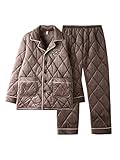 YUTCRTIP Herren Pyjama Korallen-Fleece Winter Set, Schlafanzug Langarm Klassisch Warm Nachtwäsche Karierte Zweiteiliger Shirt Knopf und Pyjamahose (Color : Brown, Size : XXL)