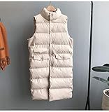 FFFZW Daunenweste Für Damen,Warmer Daunenmantel/Simple Mode Stehen Die Muffe/Leichte Gesteppte Weste/Medium Lange Dicker Lose/Gilet Für Damen Mädchen Winter Outdoor Klettern Reisen,Beige,M