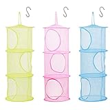 ZoomSky 3Stk Kuscheltiere Hängeregal Aufbewahrungsnetze Kinderzimmer Spielzeug Organizer Hängeaufbewahrung mit 2 Fächern für Socken Mützen H