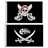 2 PCS Piratenflagge Schädel Fahne Piratenparty Flagge Piratenflagge von Jolly Roger Halloween Dekoration für Piraten Party, Geburtstagsgeschenk, Piraten Tag, Halloween Dekoration(150 x 90CM)