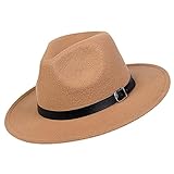 Fedora Trilby Männer Frauen Großer Breiter Hut Filzhüte Beanie Frühling Herbst Filzhut Damen Hut Mit Gürtelschnalle Filzmütze Jazz Style Caps-Khak