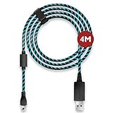 Lioncast 4m Ladekabel / USB-Kabel /Controllerkabel für Controller der PS4 und Xbox One, Xbox One X, schwarz/blau Micro-USB