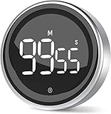 LIORQUE Digitaler Küchentimer Magnetisch Timer digital Eieruhr Kurzzeitwecker mit Rahmen aus Metall, Großem LED-Bildschirm, 3-stufiger Lautstärke zum Kochen, Sport, Fitness, Studium, inkl. B