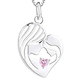 YL Mutter und Tochter Kette 925 Sterling Silber Oktober Geburtsstein Rosa Zirkonia Herz Anhänger Halskette Geschenke für Mama Damen, 45-48 CM