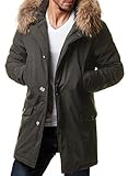Burocs Herren Winterjacke Lang Parka Echtfell-Kapuze Warm Schwarz Khaki BR1626, Größe:M, Farbe:Khaki 2