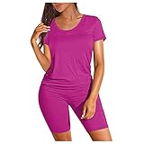 T-Shirt T-Shirt Tops Shorts Laufen Yoga Sets Frauen Zweiteilige Outfits Kurzarm Tops Hosen Biker (L,9pink)