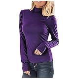 Kobay Damen Winter Mantel Oberteile Elegant Langarmshirt Frauen Herbst Mode Lässig Einfarbig V-Ausschnitt/Schräge Schulter Langarm Strickoberteil(Lila, 3XL)