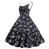 Frauen 50er Vintage Cocktailkleid Elegant A Linie Knielang Partykleider Rockabilly Swing Kleider Rundhals Drucken Abendkleider Damenkleider Halloween Retro Ärmellos Damenk