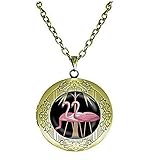 Jugendstil rosa Flamingo Vogel Medaillon Halskette Glaskunst Schmuck