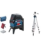 Bosch Professional Kreuzlinienlaser GCL 2-15 (roter Laser, Innenbereich, mit Lotpunkten, Arbeitsbereich: 15 m, 3x AA Batterien) & Baustativ BT 250 (Arbeitshöhe: 97,5-250 cm, 3,4 cm, 1/4 Zoll)