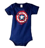 TRVPPY Baby Kurzarm Body Strampler Modell America Captain Brushed America - Navyblau 3-6 M