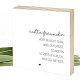 Wunderpixel® Holzbild Echte Freunde - 15x15x2cm Fotodruck zum Hinstellen/Aufhängen, Holzschild mit Spruch auf Holz - schwarz-weißes Wand-Bild Aufsteller zur Dekoration Zuhause oder Geschenk-I