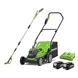 Greenworks Akku-Rasenmäher+Akku-Hochentaster G24PS20 (Li-Ion 24V 20cm Schwertlänge 6,7m/s Kettengeschwindigkeit bis zu 280cm Alustange 3-teilig