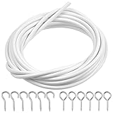 Chstarina 4m Vorhangdraht Weiß Gardinendraht Vorhang Drahtseil Vorhang Draht Hängender Kabel Kit mit 6 Stück Haken und 6 Stück Ösenschraube Edelstahl für Gardinenstang