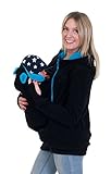 Divita 3in1 Tragejacke Umstandsjacke mit süssen Bärchen Ohren für Tragetuch Babytrage Fleece für Baby und Mama 46 (L/XL (40/42), Schwarz/Türkis)