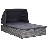 Festnight Doppelliege mit Sonnendach Sonnenliege Rattan mit Dach Gartenliege 2 Personen mit Auflage Sonnenbett Loungebett Sonneninsel Relaxliege Gartenmöbel Liege G