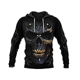 Schwarzer Totenkopf-Hoodie für Herren und Damen, Harajuku, lässig, mit Reißverschluss, Sweatshirt Gr. XL, 3D H