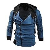 Revers Reißverschluss Kapuzensweatjacke Herren Hooded Jacke Unregelmäßig Vintage Punk Kapuzenjacke Hoodie Sweatshirt Asymmetrie Stehkragen Gothic Zipper Sweatjacke mit Kapuze Männer Kapuzenp