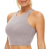 TOP-3 Damen Sport-BH, für Yoga, Laufen, Workout, hoher Halsausschnitt, bauchfreies Top, eingebauter BH, Gym Activewear - Pink - M