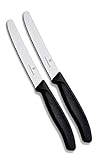 Victorinox Küchenmesser-Set 2 Stück (11cm, Extra scharfer Wellenschliff, Tafelmesser, Ergonomischer Griff, Spülmaschinengeeignet) schwarz, 2er Pack