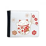 DIYthinker Flip Fat Glück Vermögens-Katze-Blumen-Fan Japan Kultur Bifold Kunstleder Geldbörse Multi-Funktions-Karten-Geldbeutel-Geschenk Mehrfarbig