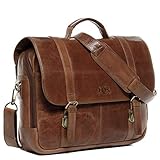 SID & VAIN Lehrertasche echt Leder Spector XL groß Laptoptasche Uni-Tasche 15,4 Zoll Laptop Aktentasche College Laptopfach 15' + DIN A4 Ordner Ledertasche Herren b