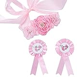 AHANDMAKER Polyester Schärpe Und Corsagen-Set, Rosa Schwangerschaft Schärpe Kit Baby Schärpe Corsage Kit Baby Shower Flower Belly Gürtel Und Corsage Kit Krone Schwangerschaft Schärpe Dek