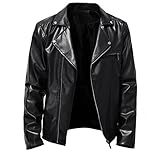 FENXIXI Herbst-Lederjacke für Herren, modisch, PU-Kunstleder, Streetwear, einfarbig, Umlegekragen, Mäntel für Herren (Farbe: Schwarz, Größe: L-Code)