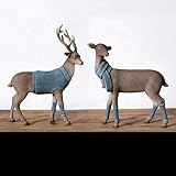 WULOVEMI Skulptur Home figürine dekor trägt einen blauen Pullover Hirsch skulptur Metall Statuette Retro Harz wohnkultur Kunst Geschenk (Color : C)
