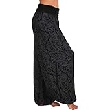 Adisputent Damen Pumphose Lang Bohemien Haremshose Bedrucken Sommerhose Blumenmuster Lose Leicht Yogahose Aladinhose Freizeithose mit Elastischem Bund (D-Schwarz?L)