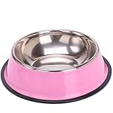 Pet bowl Haustier-Schüssel aus Edelstahl mit Anti-Kipp for Hundefutter Wasserbecken Katze Becken for Hunde geeignet (Color : Pink)