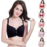 ROERDTRY Stretch Elastizität Bustier Damen Spitze BH Sexy Durchsichtig Träger Spitze Blumenstretch-Bügel-BH Yoga Bra Oberteiles Tops Sports BH Push up Yoga Bra Damen (Beige1, 42D)