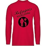 Shirtracer Sprüche Statement mit Spruch - Refugees Welcome - S - Rot - Flüchtling - BCTU005 - Herren Lang